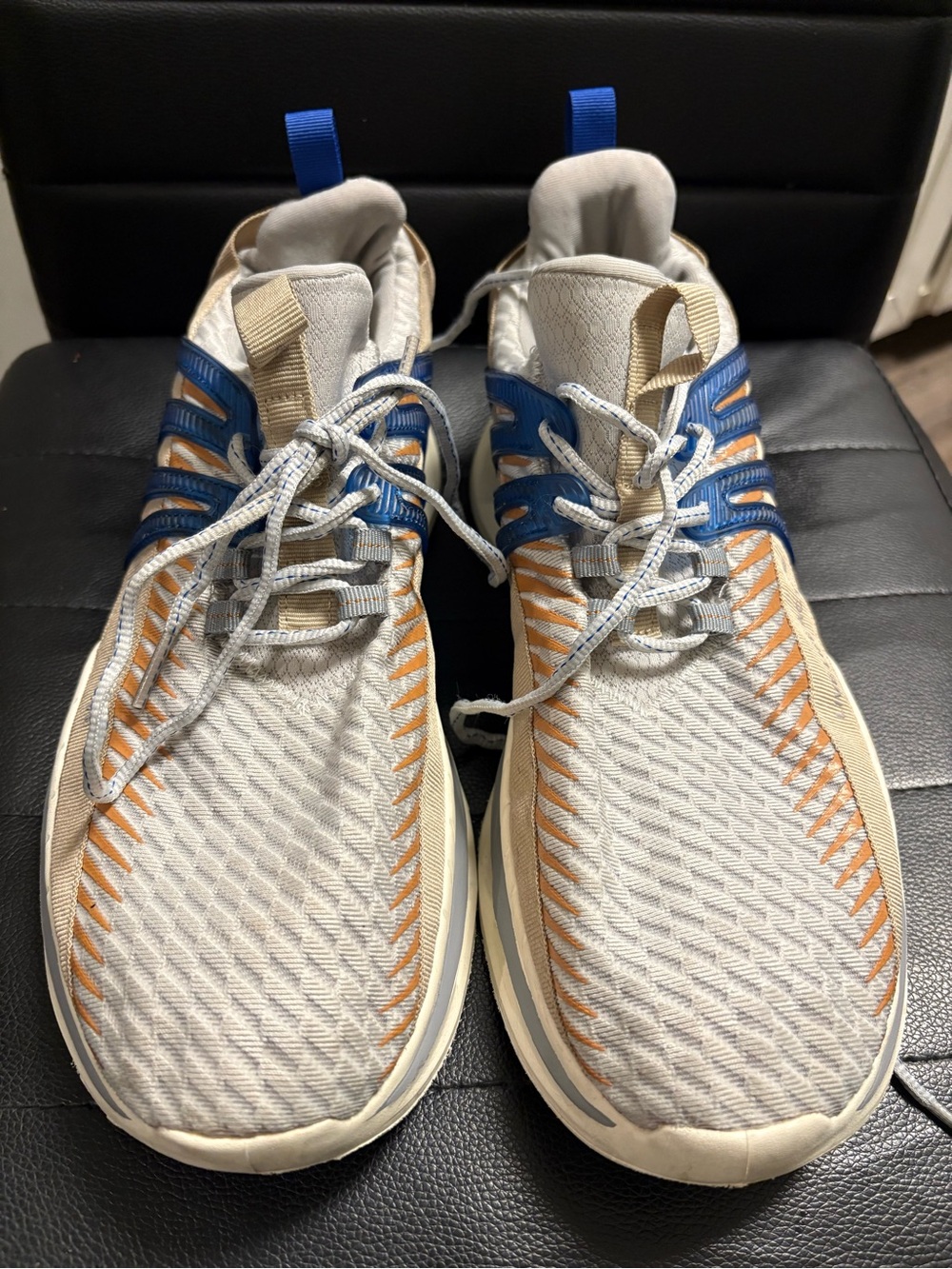 RBX Beige and Blue Men's Athletic Sneakers with Orange Stitching